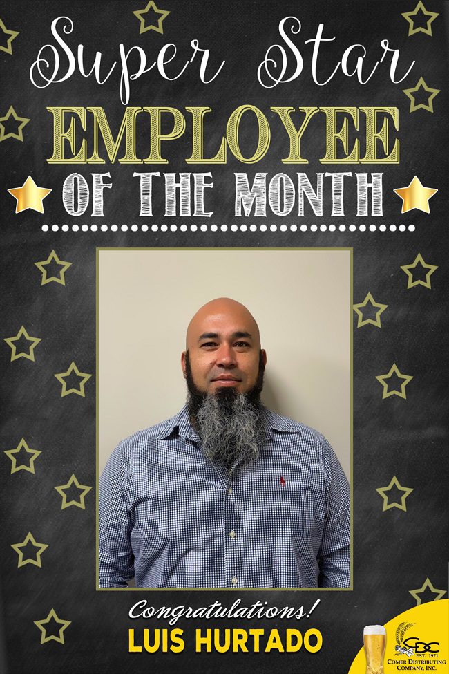 A picture of Luis Hurtado who is the employee of the month for October 2023.
