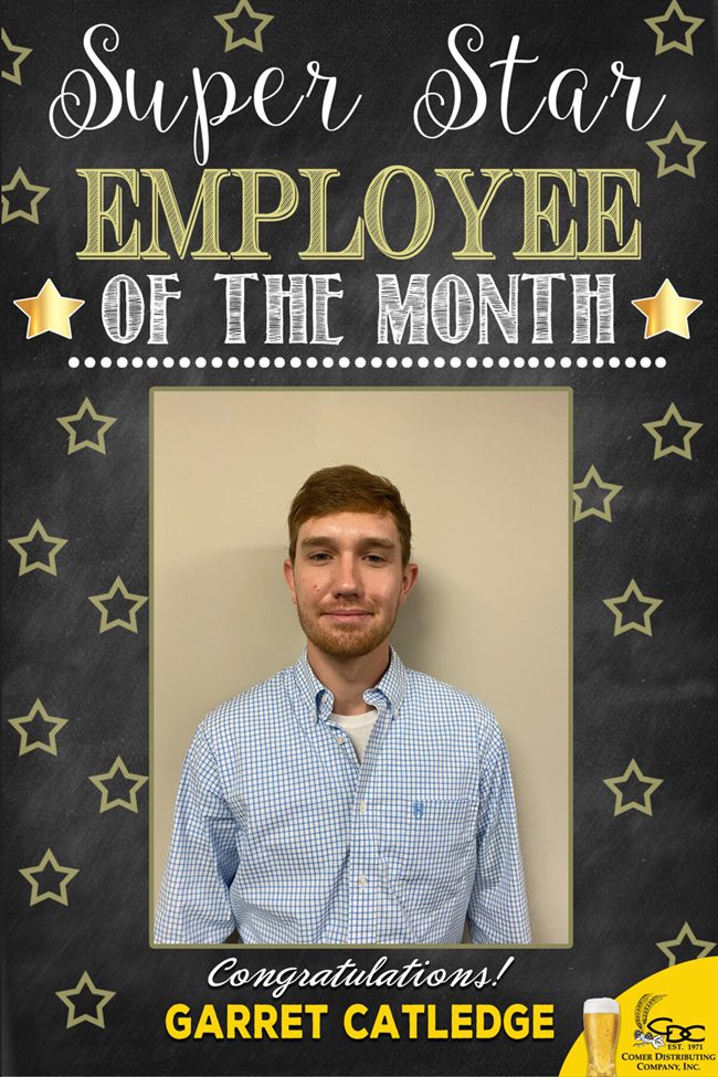 A photo of Garrett Catledge who is the employee of the month for Comer for November of 2023.