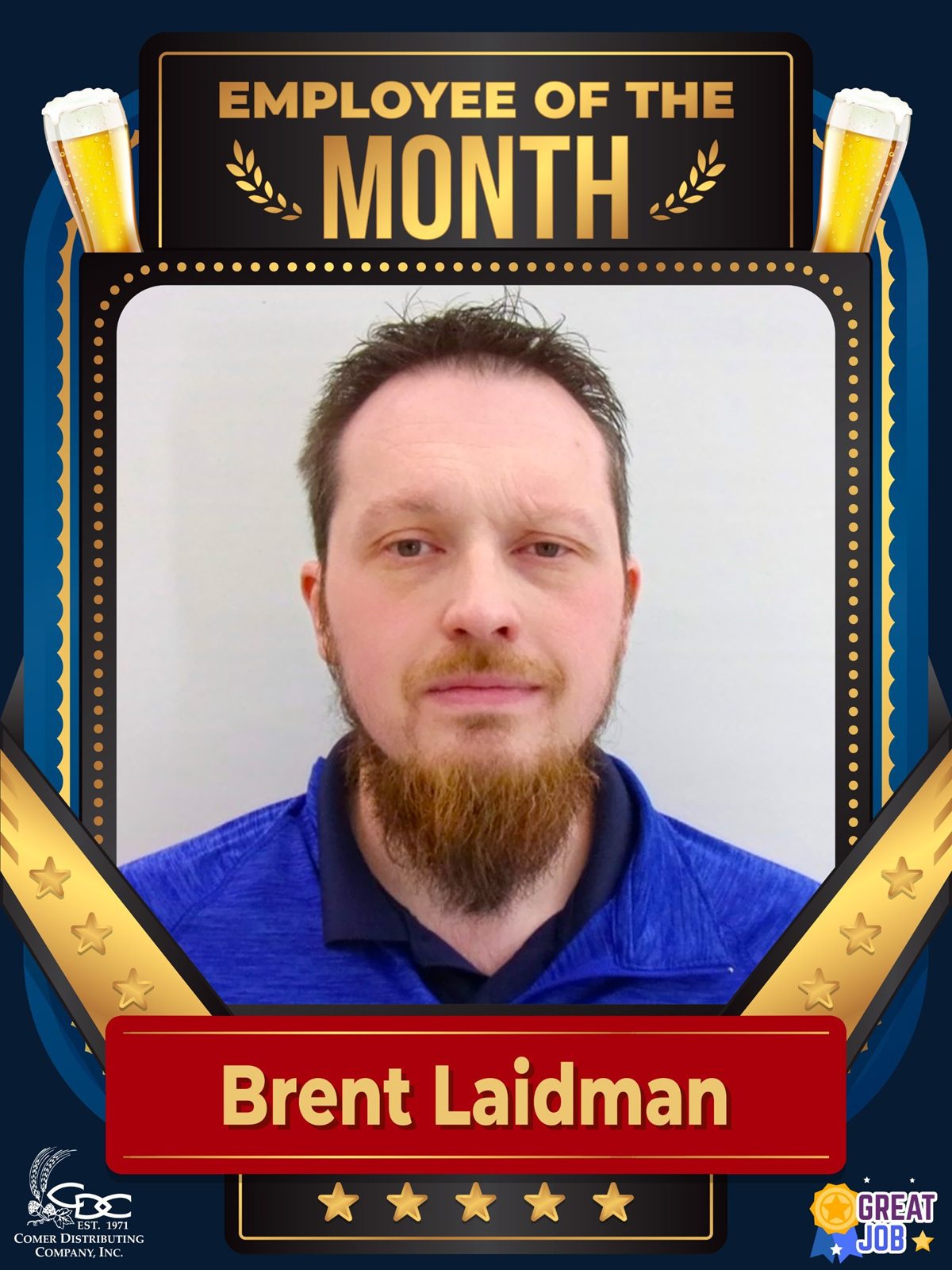 An employee of the month photo of Shawn Kyle